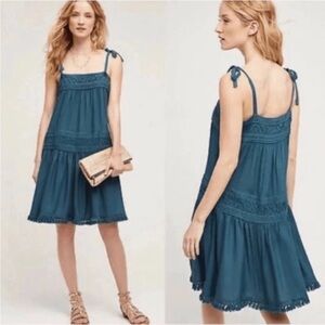 Anthropologie Floreat Senna Fringe Teal Dress Size Small S Boho Summer